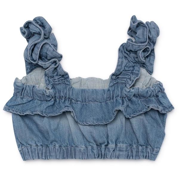 kids bobo choses ruffles denim top - blue kids bobo choses ruffles denim top - blue