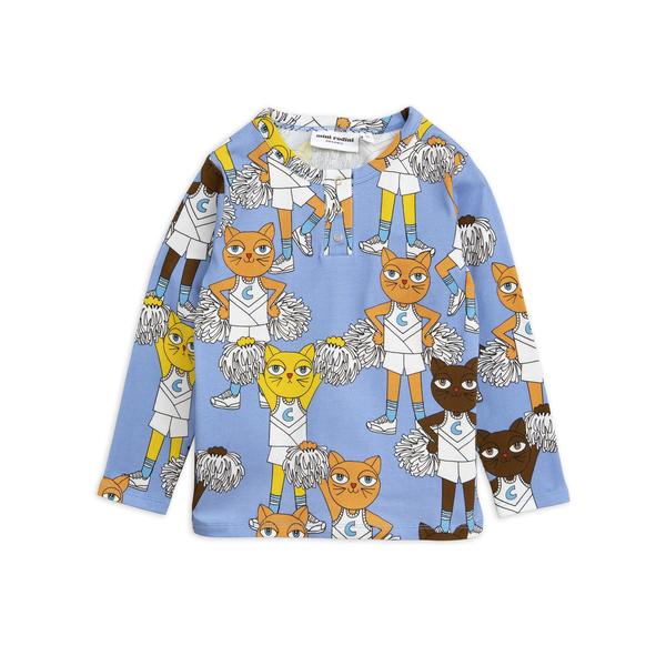 Kids Mini Rodini Cheercats Grandpa Shirt - Blue Kids Mini Rodini Cheercats Grandpa Shirt - Blue