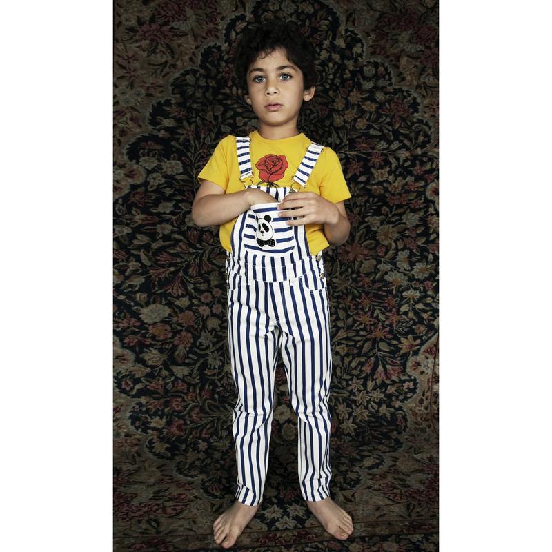 Kids Mini Rodini Dungarees - Blue Stripe | Garmentory