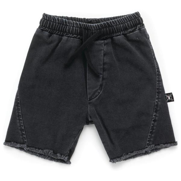Kids Nununu Side Hem Denim Shorts - Washed Black Kids Nununu Side Hem Denim Shorts - Washed Black