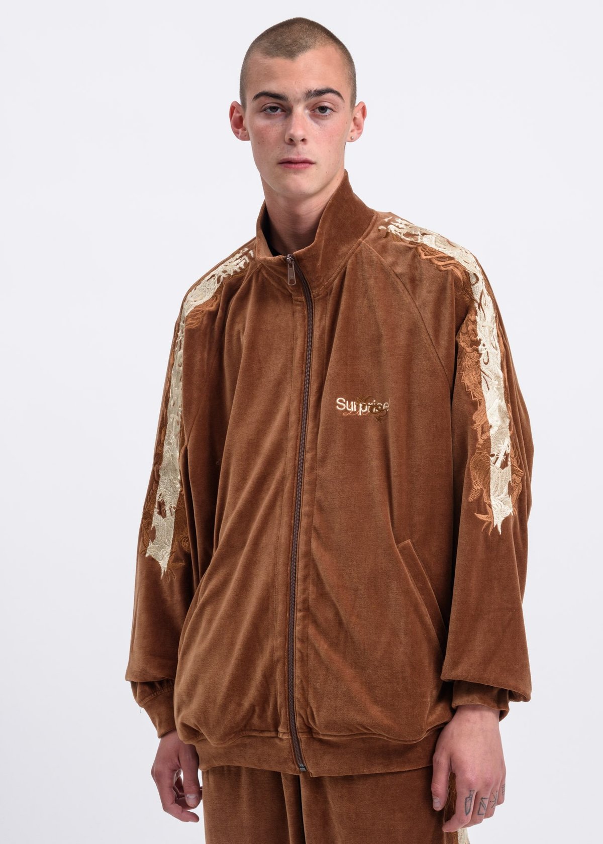Doublet Lined Chaos Embroidery Track Jacket - Camel | Garmentory