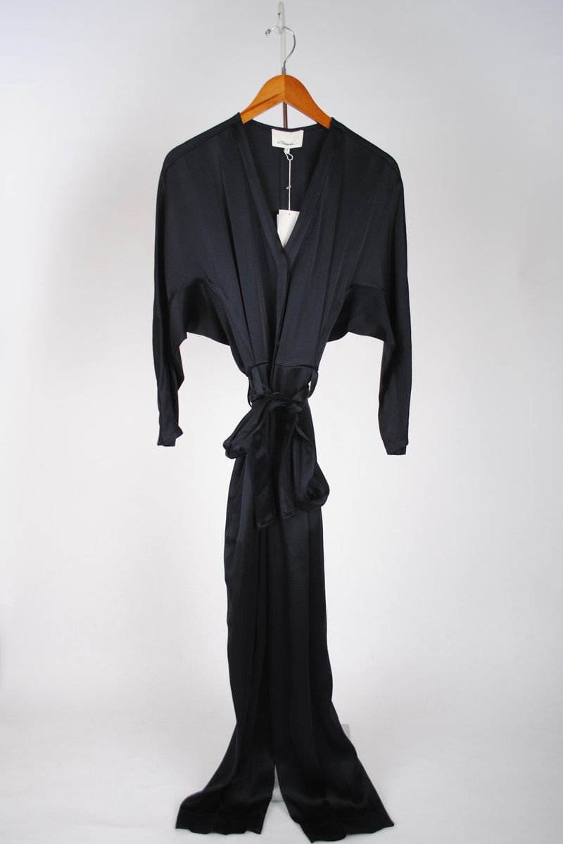 Phillip Lim SATIN MENSWEAR BELTED JUMPSUIT MIDNIGHT Garmentory