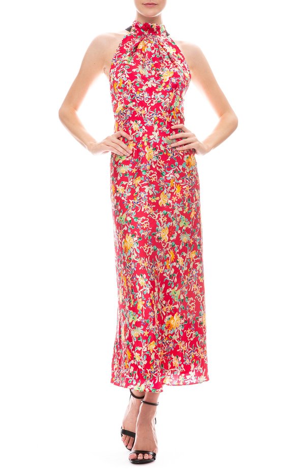 saloni red silk dress Saloni Floral-print Silk-crepon Midi Dress - Women - Pink Dresses