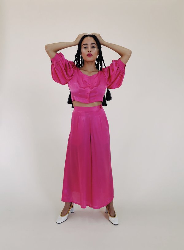 Hannah Kristina Metz Silk Satin Woodhouse Pant - Fuchsia Hannah Kristina Metz Silk Satin Woodhouse Pant - Fuchsia
