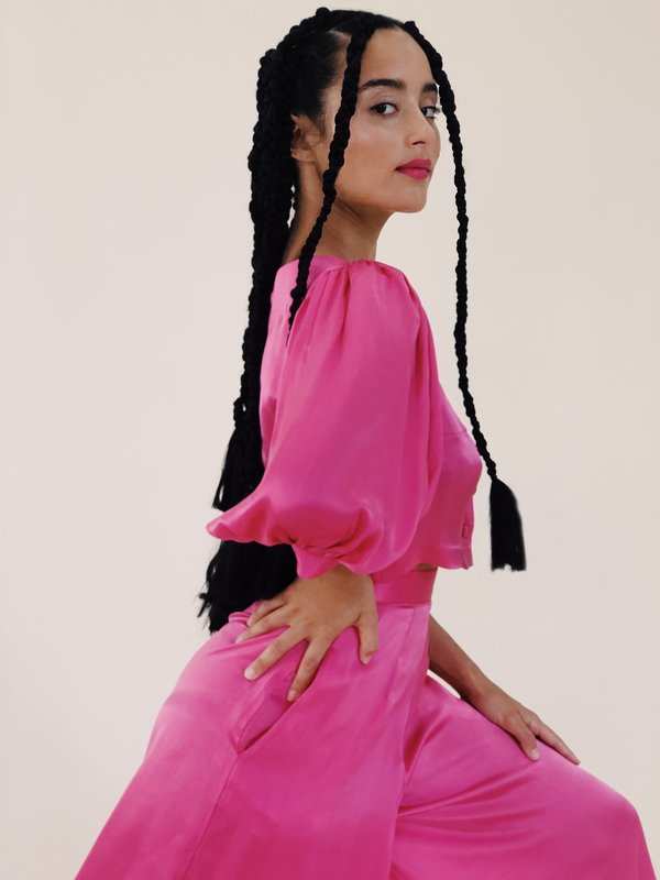 Hannah Kristina Metz Silk Satin Woodhouse Pant - Fuchsia Hannah Kristina Metz Silk Satin Woodhouse Pant - Fuchsia