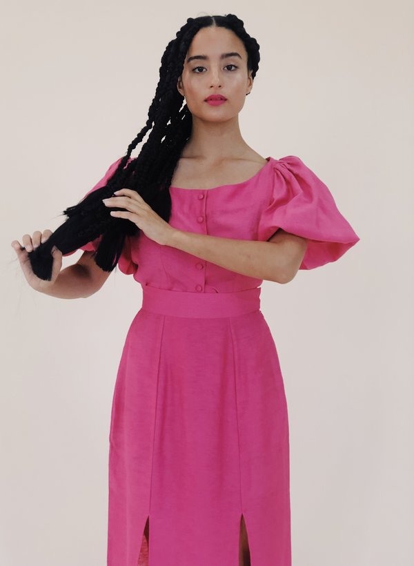 Hannah Kristina Metz Silk-Linen Emma Skirt - Fuchsia Hannah Kristina Metz Silk-Linen Emma Skirt - Fuchsia