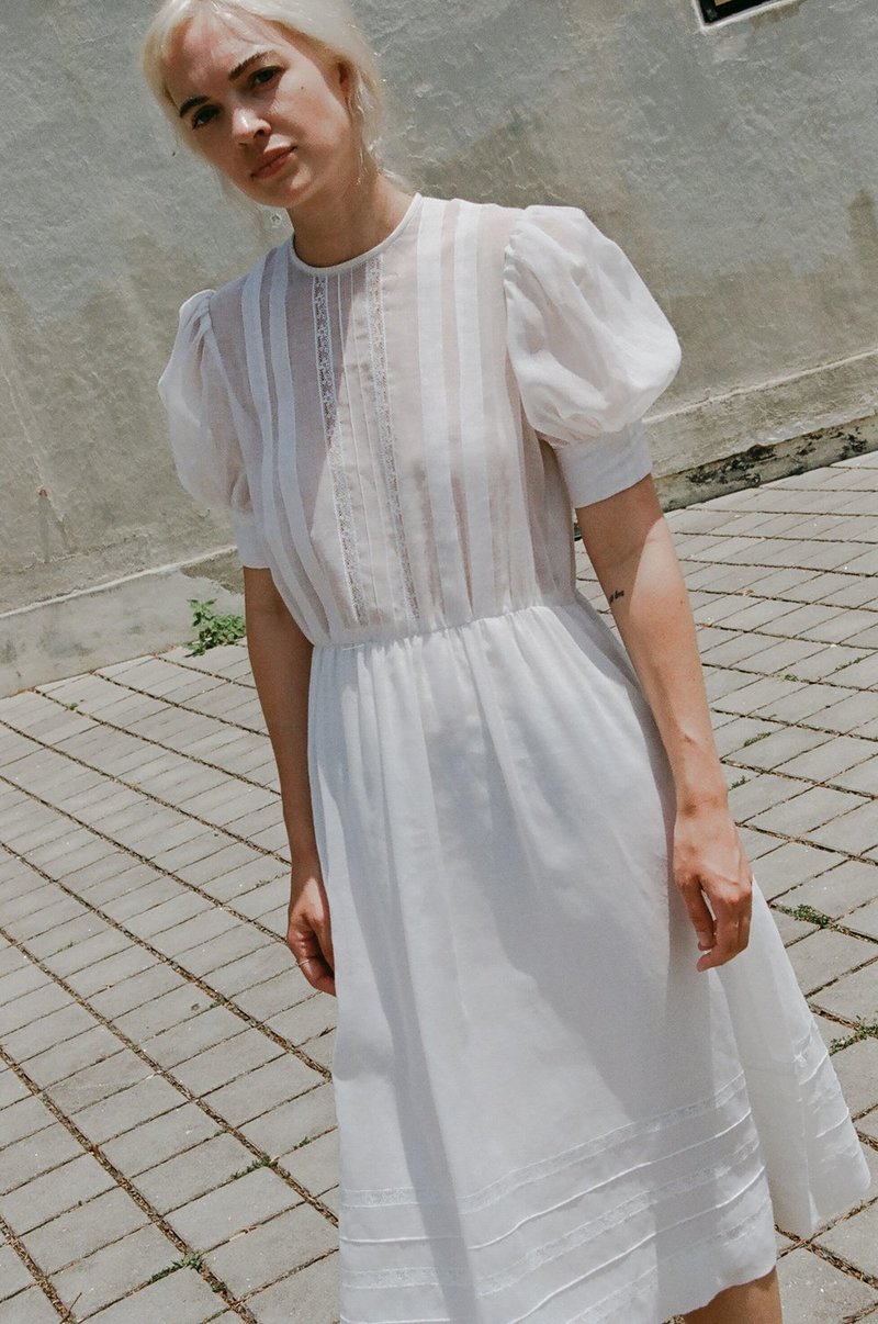 prairie dress white practical pockets Prairie Mini Dress | Custard
