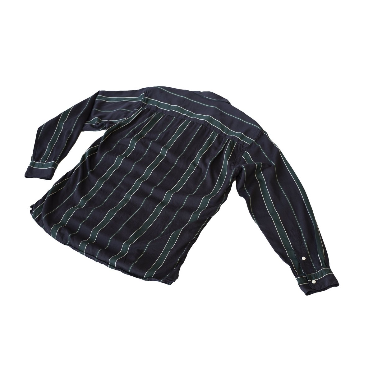 Gitman Bros. Satin Regimental Stripe Long Sleeve Camp Shirt - Green/Navy - Image 2 of 5