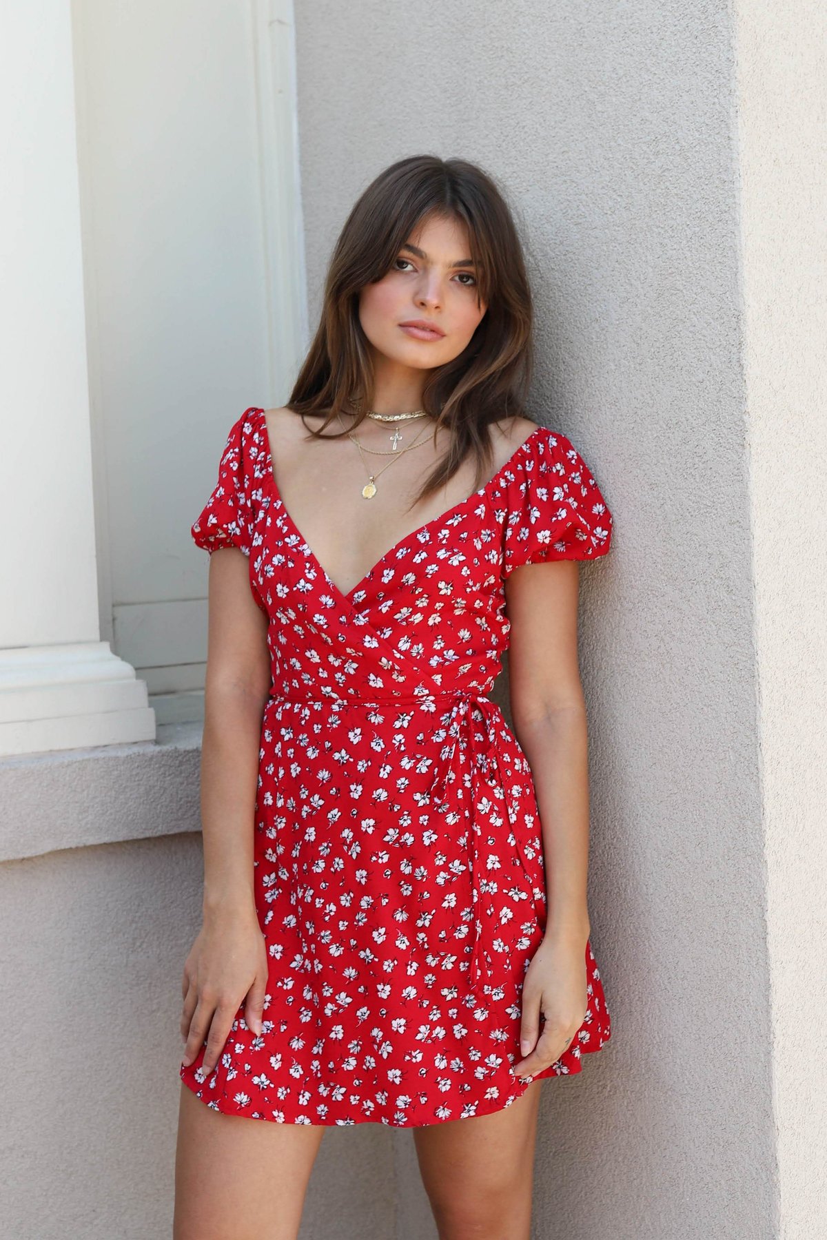 open lace back dress Bright Lights Suplice Mini Floral Red Print Mini Dress Final Sale Large / Red