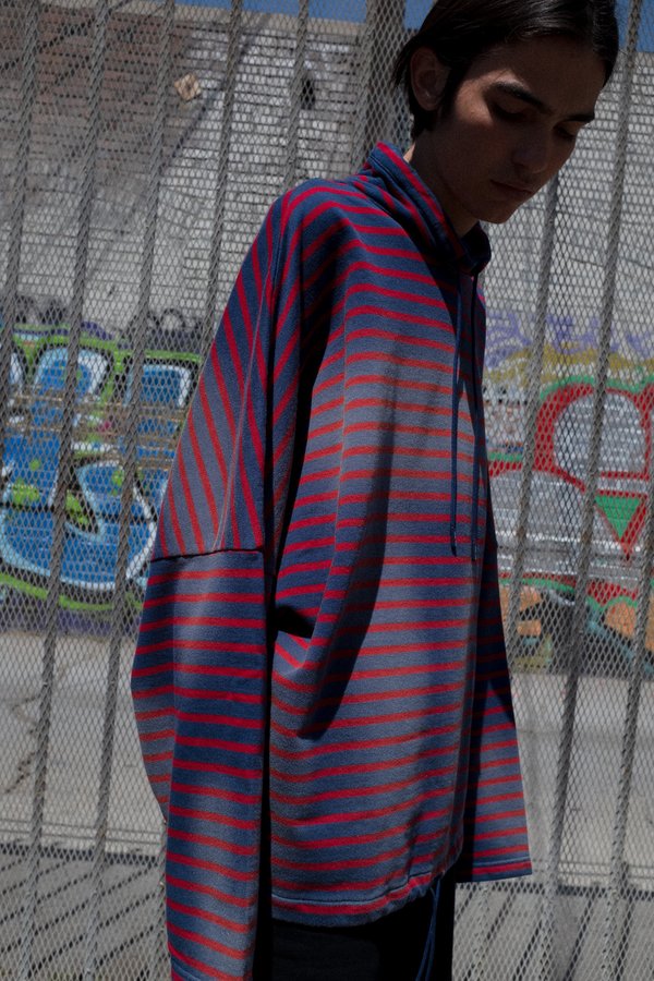 Martine Rose Sunbleached Red Striped Batwing Drawcord Pullover Martine Rose Sunbleached Red Striped Batwing Drawcord Pullover