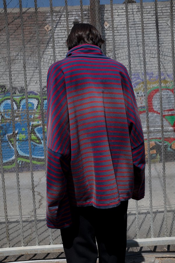 Martine Rose Sunbleached Red Striped Batwing Drawcord Pullover Martine Rose Sunbleached Red Striped Batwing Drawcord Pullover