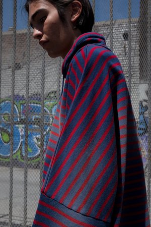 Martine Rose Sunbleached Red Striped Batwing Drawcord Pullover Martine Rose Sunbleached Red Striped Batwing Drawcord Pullover