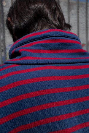 Martine Rose Sunbleached Red Striped Batwing Drawcord Pullover Martine Rose Sunbleached Red Striped Batwing Drawcord Pullover