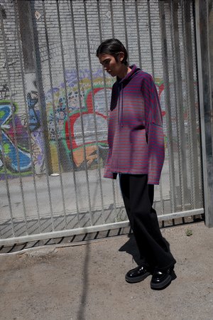 Martine Rose Sunbleached Red Striped Batwing Drawcord Pullover Martine Rose Sunbleached Red Striped Batwing Drawcord Pullover