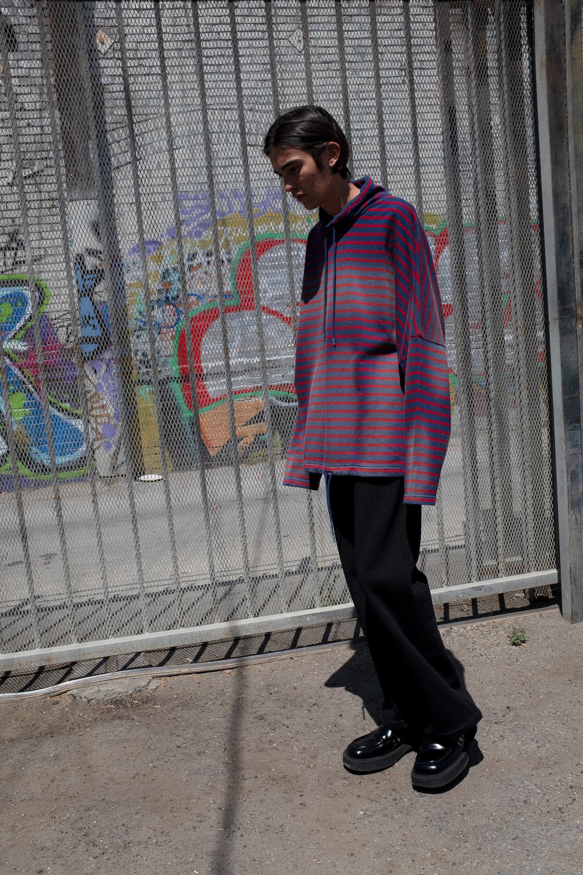 Martine Rose Sunbleached Red Striped Batwing Drawcord Pullover - Image 8 of 12