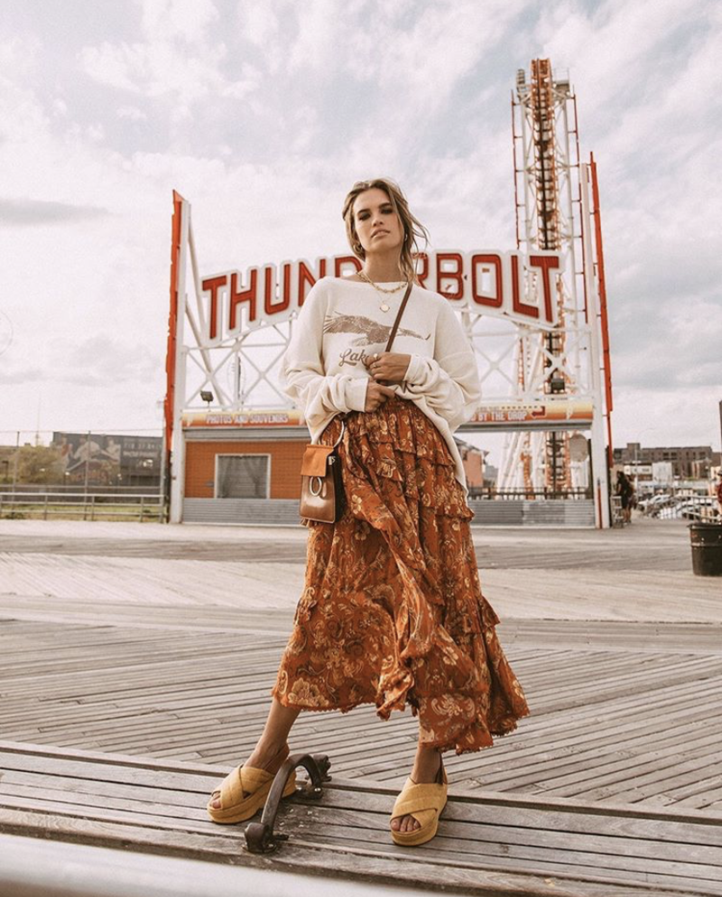 Spell The Gypsy Collective Aurora Frill Skirt Burnt Ember