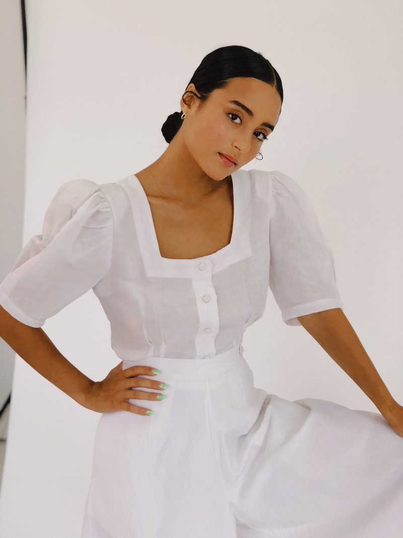 Hannah Kristina Metz Linen Harriet Blouse - White