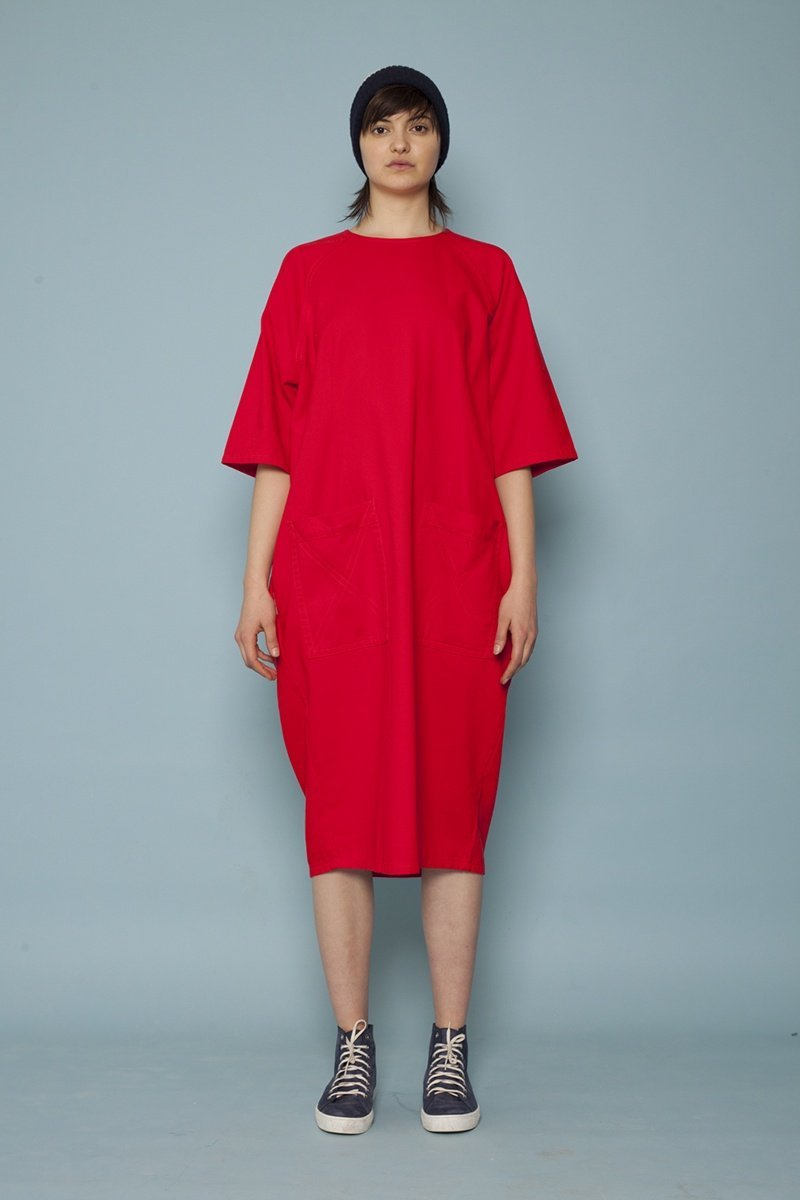 L.F.Markey Alexandre Dress - Red Cotton Drill | Garmentory