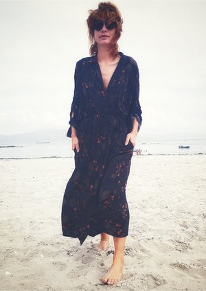Berenik RAYON LONG SUMMER DRESS/COAT - printed black/rust Berenik RAYON LONG SUMMER DRESS/COAT - printed black/rust