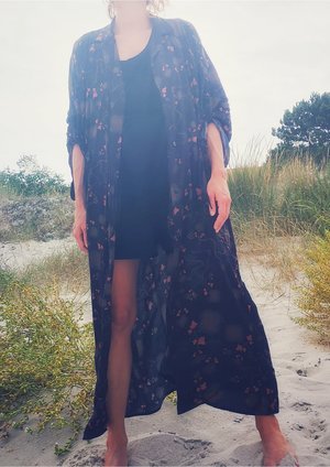 Berenik RAYON LONG SUMMER DRESS/COAT - printed black/rust Berenik RAYON LONG SUMMER DRESS/COAT - printed black/rust