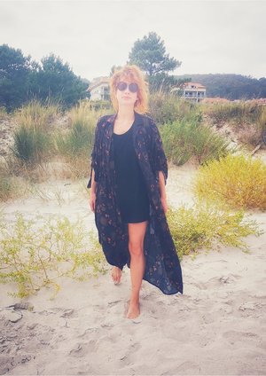 Berenik RAYON LONG SUMMER DRESS/COAT - printed black/rust Berenik RAYON LONG SUMMER DRESS/COAT - printed black/rust