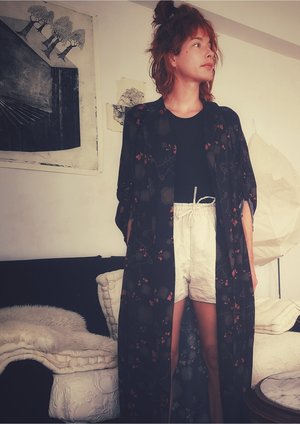 Berenik RAYON LONG SUMMER DRESS/COAT - printed black/rust Berenik RAYON LONG SUMMER DRESS/COAT - printed black/rust