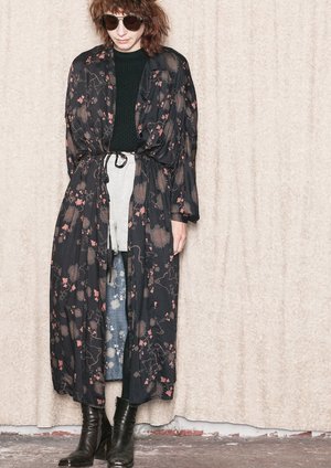 Berenik RAYON LONG SUMMER DRESS/COAT - printed black/rust Berenik RAYON LONG SUMMER DRESS/COAT - printed black/rust