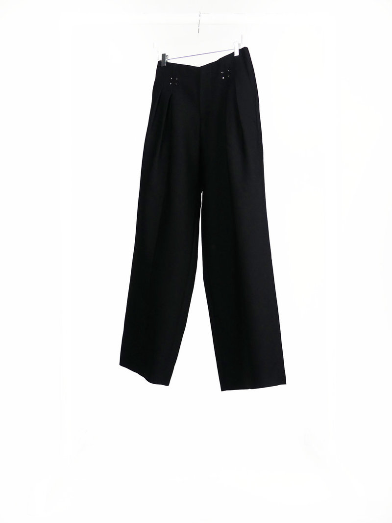 MNN WOOL SILK WIDE TROUSERS - BLACK