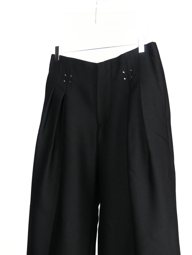 MNN WOOL SILK WIDE TROUSERS - BLACK