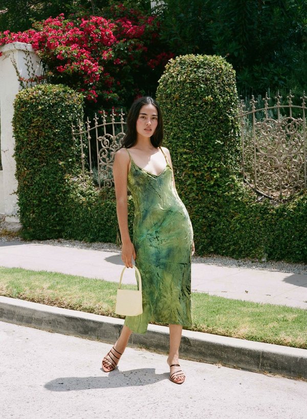 Collina Strada Barbarella Dress in Lime Panne Velvet - Tie Dye | Garmentory