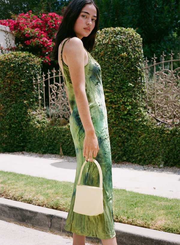 Collina Strada Barbarella Dress in Lime Panne Velvet - Tie Dye | Garmentory