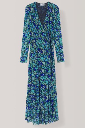 ganni printed mesh wrap dress Gianni Printed Mesh Wrap Dress Size Small