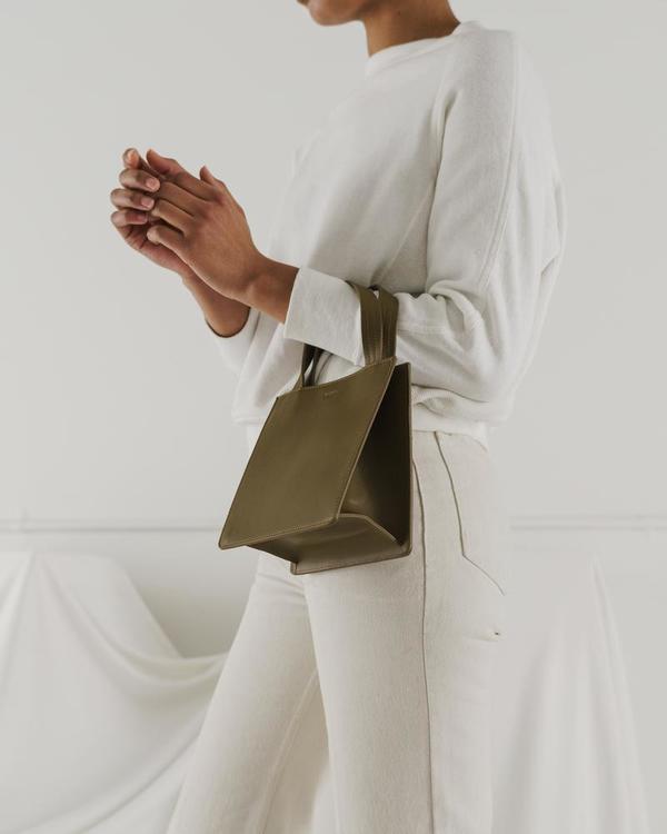 BAGGU Small Leather Retail Tote Kelp Garmentory