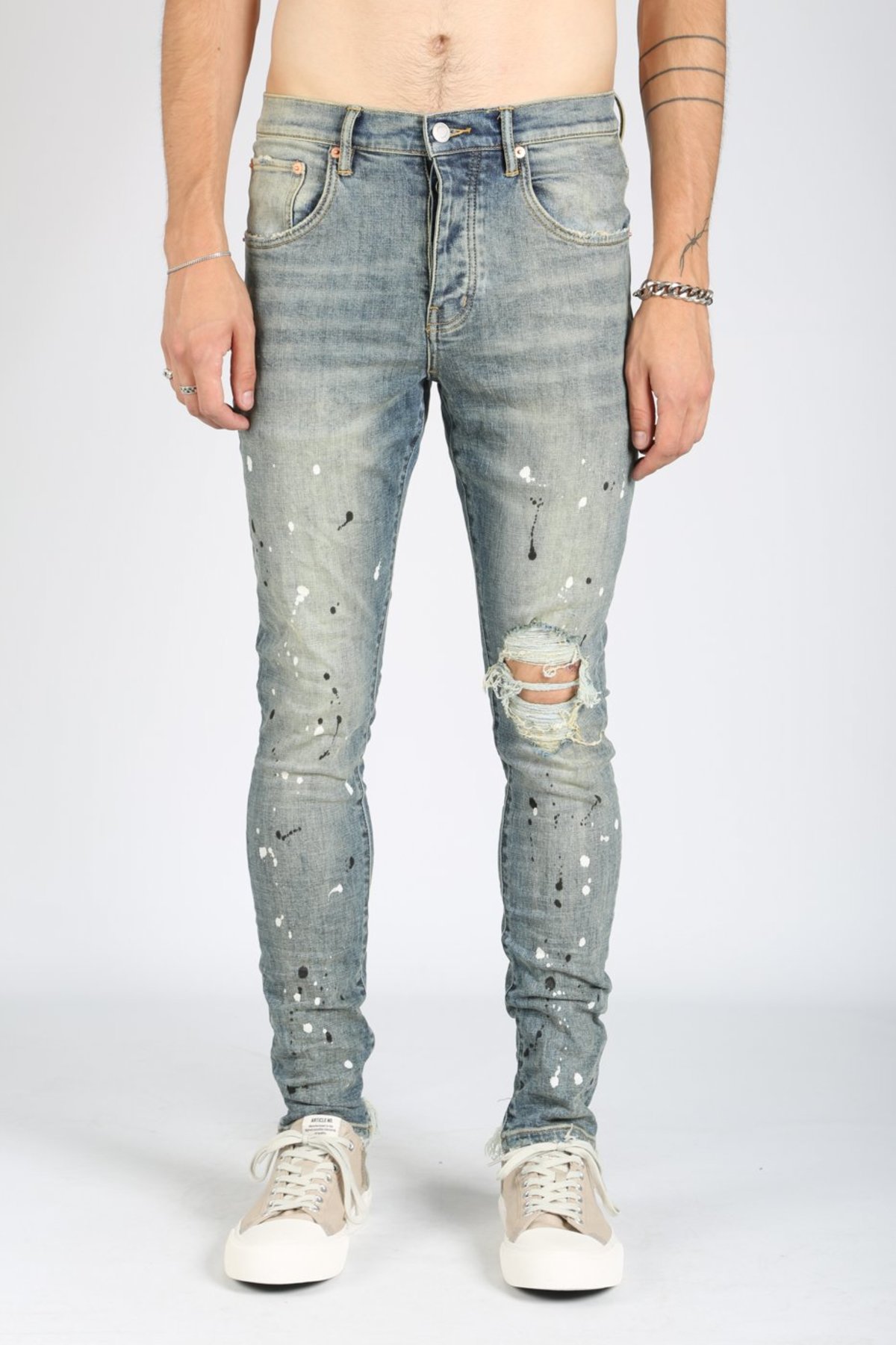 Purple Brand P002 Denim - Mid-Indigo Destroyed Paint