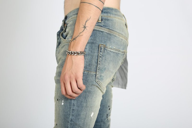 PURPLE BRAND＊P002 Mid Indigo Destroy Paint スキニージーンズ Purple Brand P002 Denim - Mid-Indigo Destroyed Paint