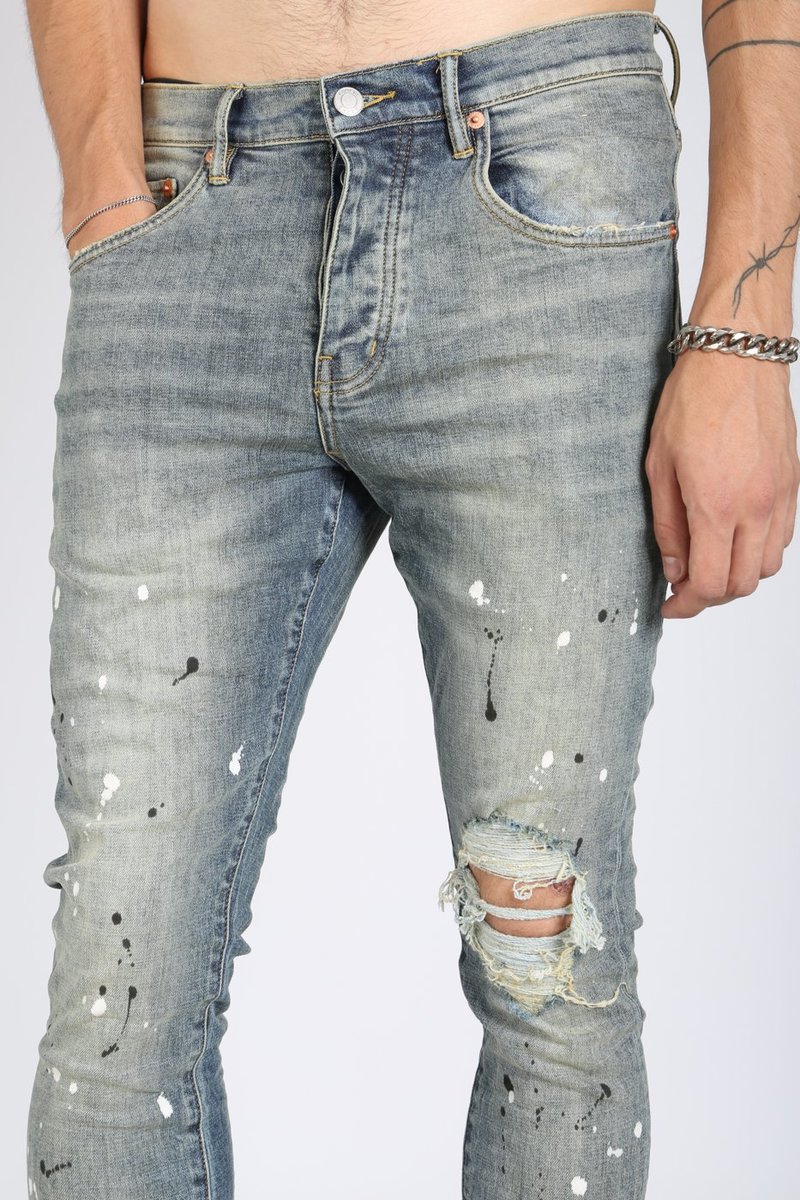 Purple Brand P002 Denim - Mid-Indigo Destroyed Paint