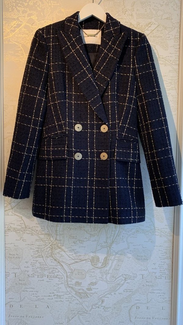 Camilla and Marc Dominique Double Breasted Check Blazer - Navy Blue