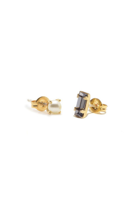 Bing Bang NYC Monroe Duet Blue Grey Baguette & Tiny Pearl Earring Bing Bang NYC Monroe Duet Blue Grey Baguette & Tiny Pearl Earring