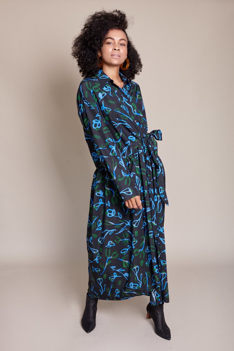 Christian Wijnants Dani Dress - Black/Blue Floral | Garmentory Christian Wijnants Dani Dress - Black/Blue Floral | Garmentory
