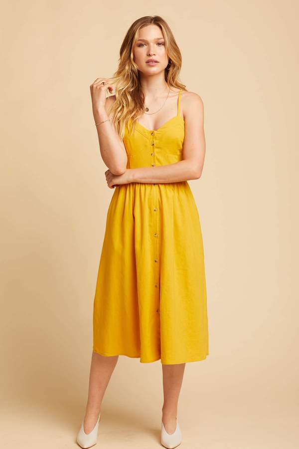 Rollas Eve Linen Dress - Gold | Garmentory