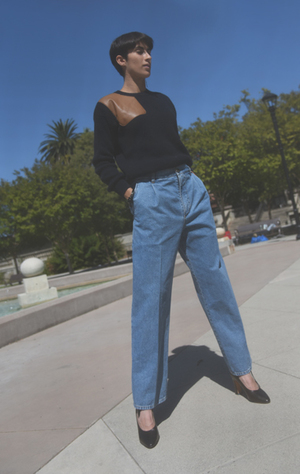 Cristaseya デニム DENIM PLEATED TROUSERS 26 Cristaseya Pleated Denim Trousers - Bleached Indigo | Garmentory