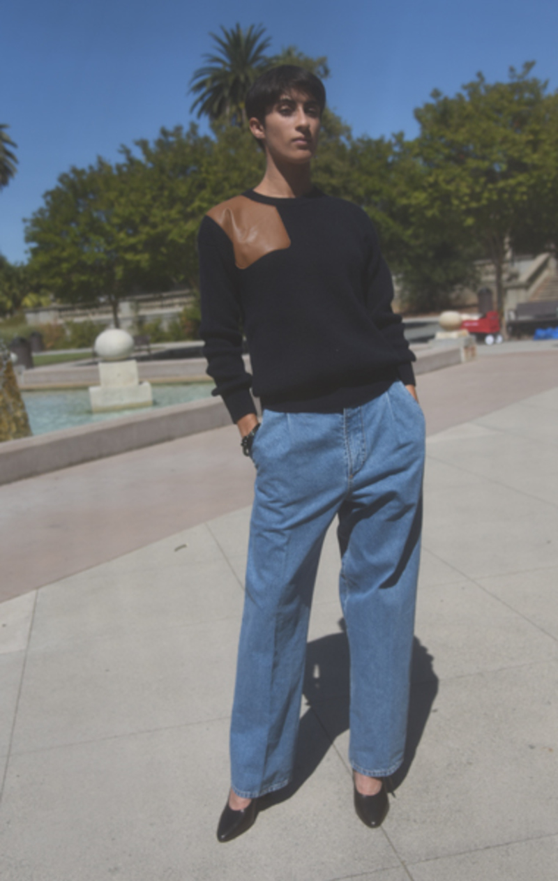 Cristaseya Pleated Denim Trousers - Bleached Indigo | Garmentory