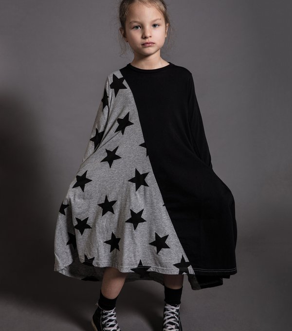 Kids Nununu 1/2 & 1/2 Star 360 Dress - Black/Heather Grey Kids Nununu 1/2 & 1/2 Star 360 Dress - Black/Heather Grey