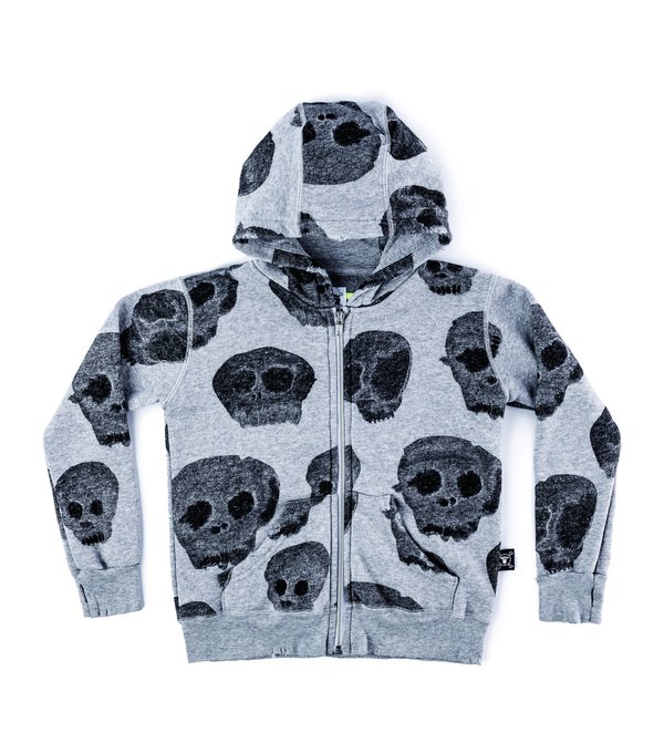 Kids Nununu Water Skull Zip Hoodies - Heather Grey Kids Nununu Water Skull Zip Hoodies - Heather Grey