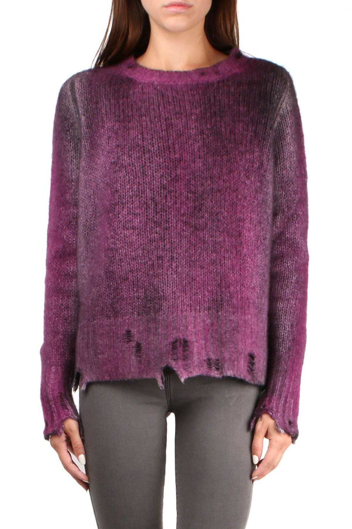 Avant Toi Pullover With Destroyed Edges - Plum - Image 1 of 3