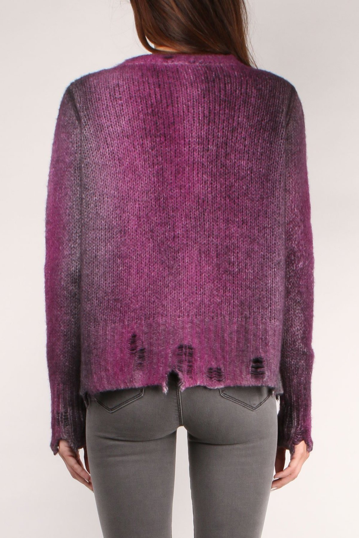 Avant Toi Pullover With Destroyed Edges - Plum - Image 3 of 3