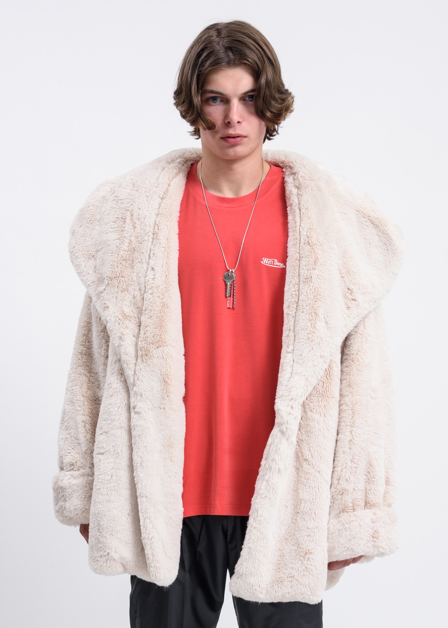 we11done\ Faux Fur Coat Ivory Garmentory