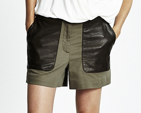 Vincetta Olive Leather Pocket Short Vincetta Olive Leather Pocket Short