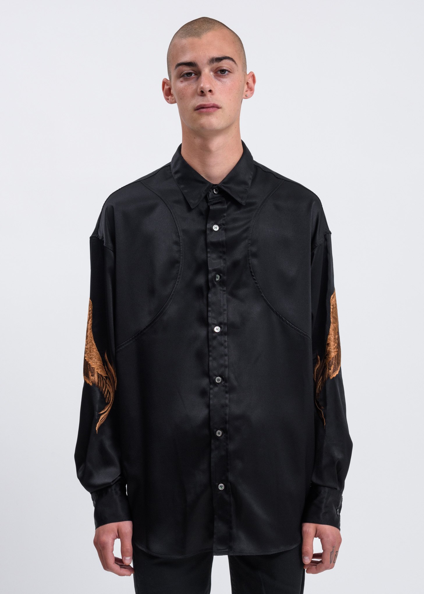 Christian Dada Feather Embroidery Shirt - Black | Garmentory
