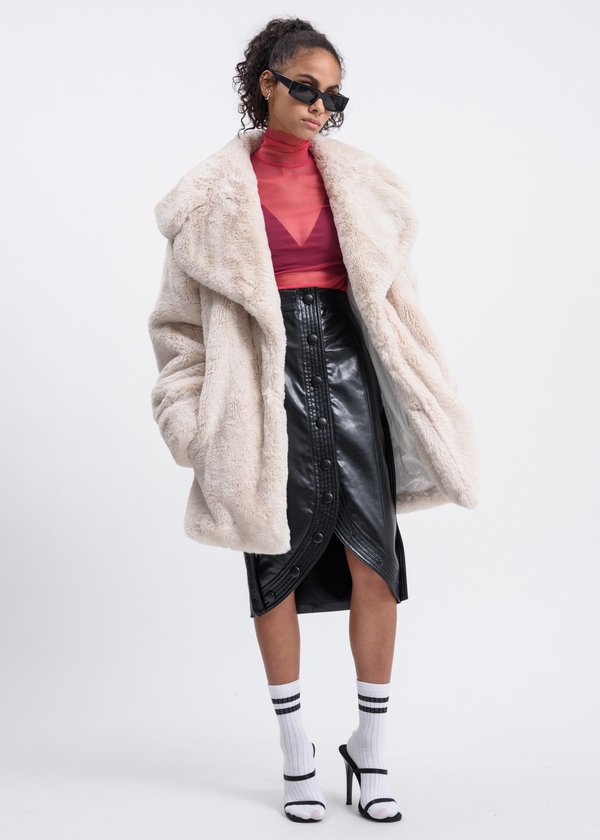 we11done Faux Fur Coat - Ivory 